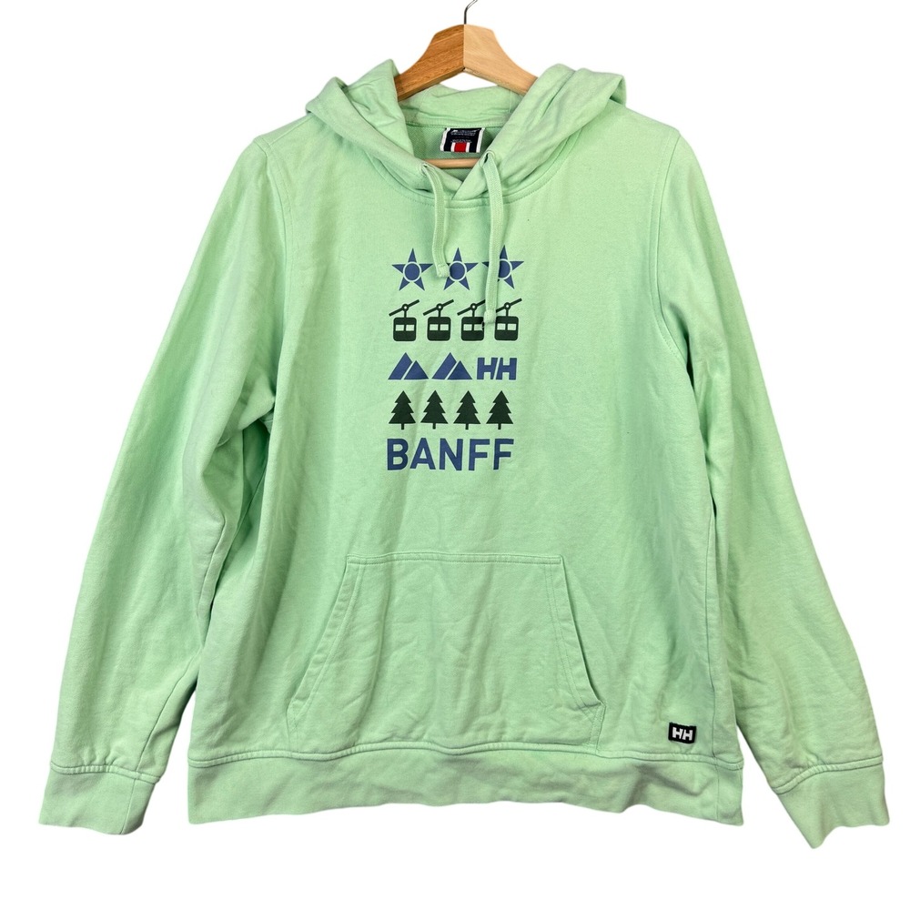 Helly Hansen Banff Canada Organic Cotton Hoodie Mint Green XL Pullover Graphic